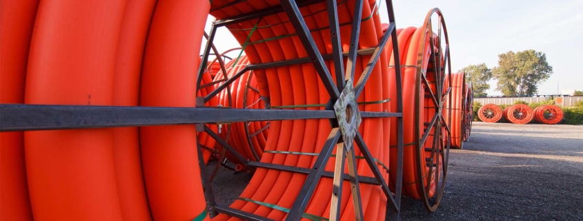 close up of telecom wiring spools