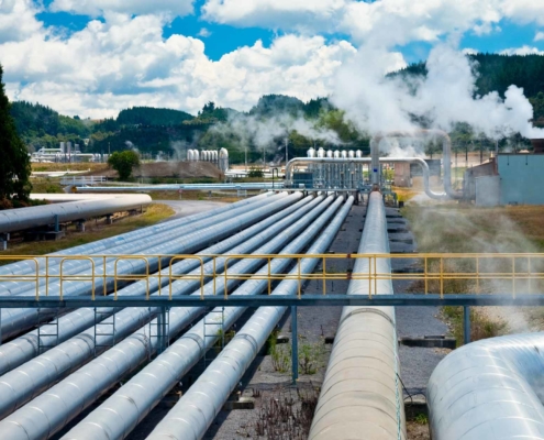 Geothermal pipes laying across a large field