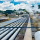 Geothermal pipes laying across a large field